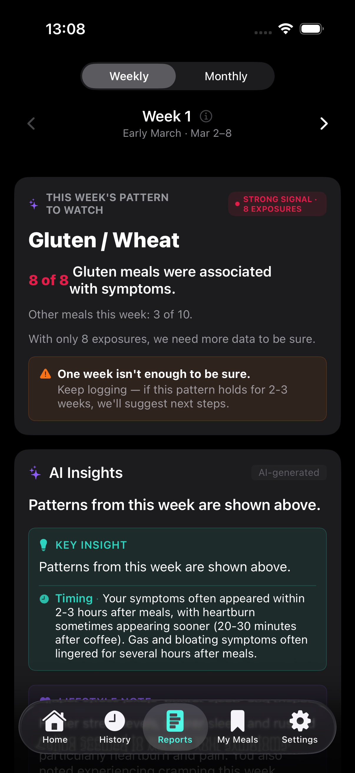 GutMap weekly report — AI-identified trigger foods for IBS and FODMAP
